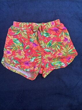 Women’s Tropical Red Floral Drawstring Shorts